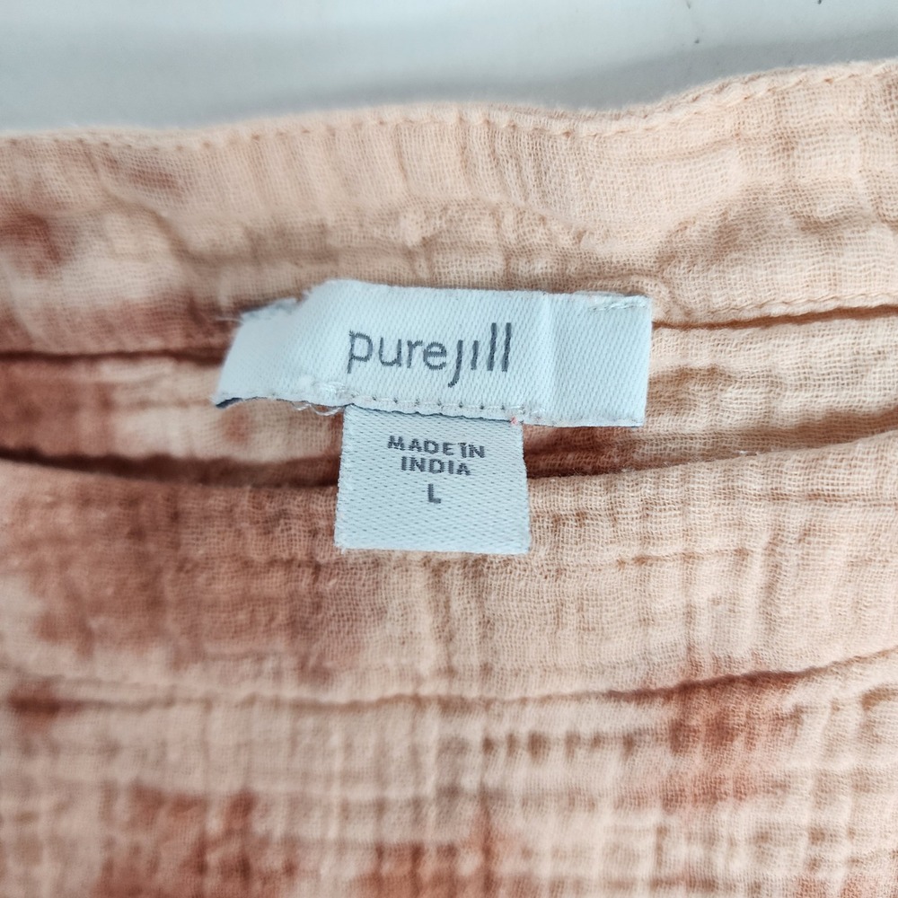 Pure Jill Top Women L Pink Tie Dye Cotton Gauze Short Sleeve Boxy Tee - Picture 4 of 5